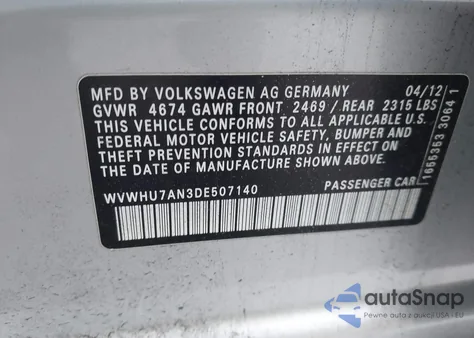 2013 Volkswagen Cc 3.6L Vr6 Lux из США, поврежденный, VIN WVWHU7AN3DE507140